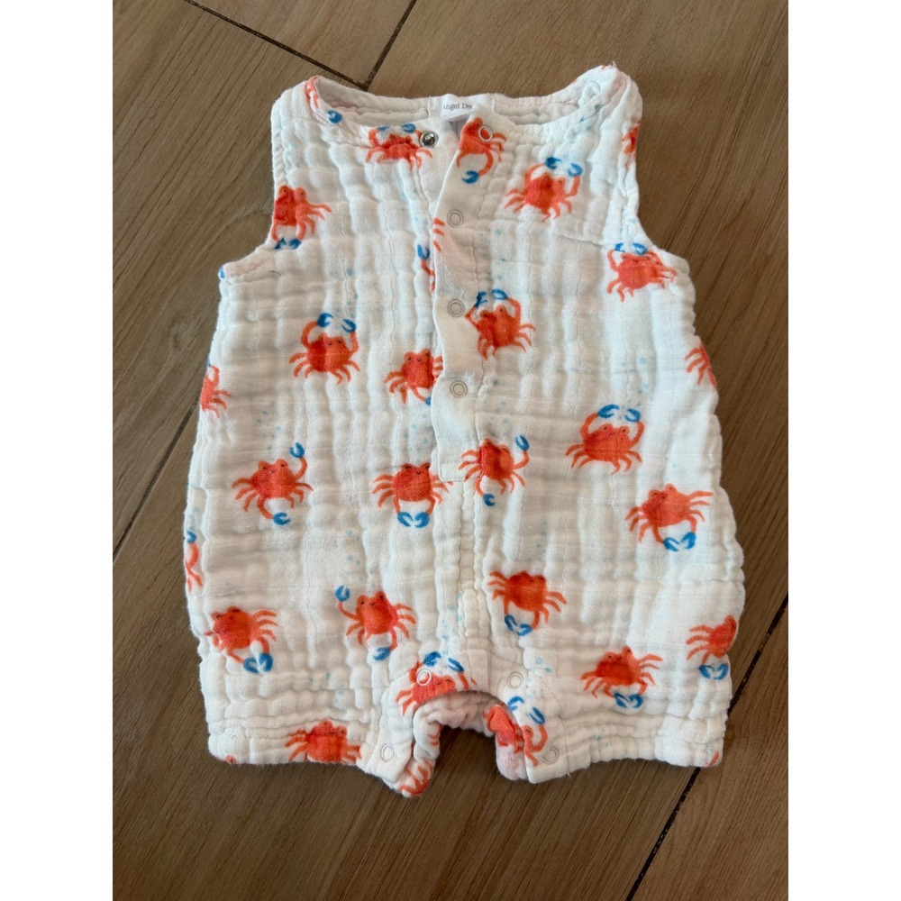 Angel Dear Baby Boys Orange Crab Print Organic Cotton Muslin Romper 3-6M